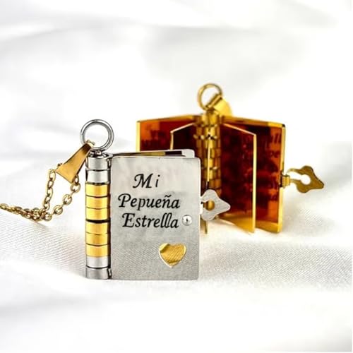 Spanish My Little Star Book Necklace for Daughter Son, Mi Pequeña Estrella Openable Pendant with 6 Engraved Pages, Adjustable Jewelry Charm from Mom, Birthday Graduation Gift2