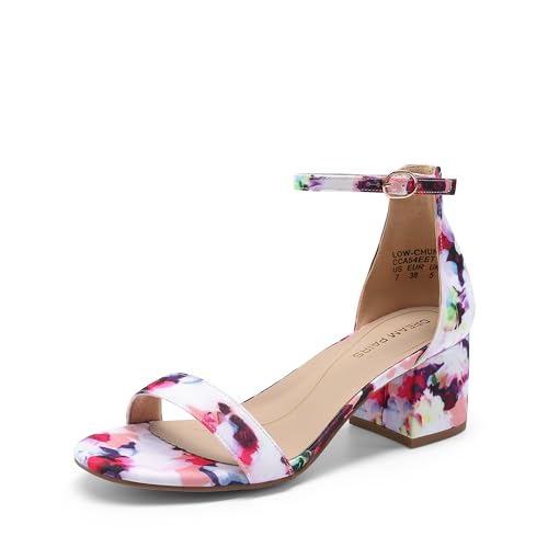 DREAM PAIRS Womens Low-Chunk Low Heel Pump Sandal 5 Floral