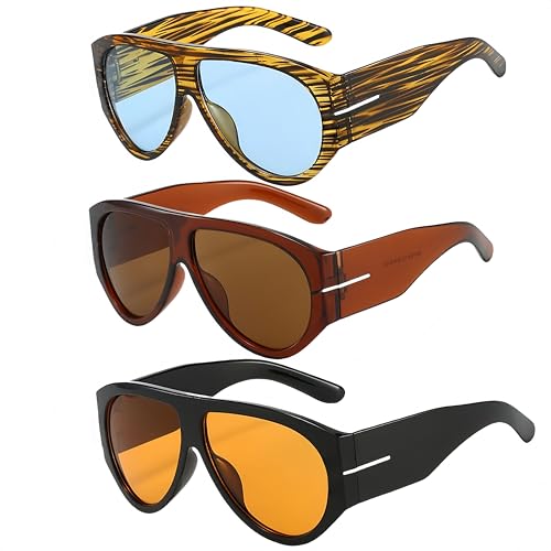 3-Pack Oversized Aviator Sunglasses, Retro Frame UV400 Protection Unisex (Women & Men) Bulk Party Accessories