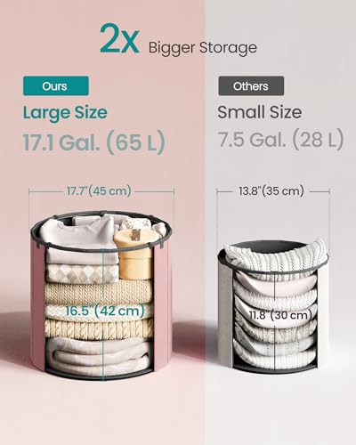 Image of SONGMICS Mazie Collection - Round Storage Ottoman, Folding Footrest Stool with Removable Lid, Easy Assembly, Velvet Vanity Stool for Bedroom, Living Room, Entryway, Jelly Pink ULSF608R01