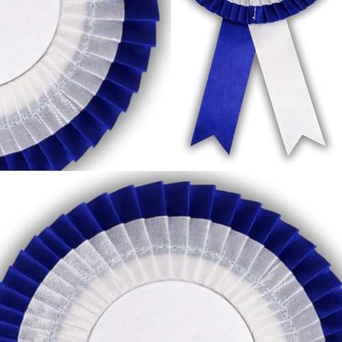 Image of NEXGEN Trends Double Line Satin Award Badge for School Sports Day, Annual Day & Prize Distribution | Premium Ribbon Badge with Safety Pin | Pack of 10 (Dark Blue-White)