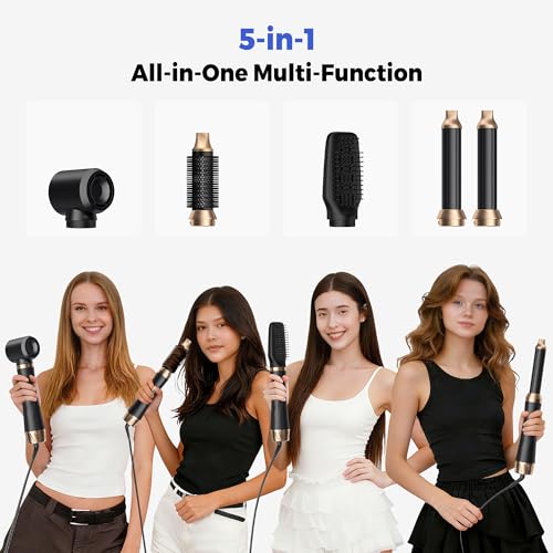Image of 5 in 1 Blow Dryer Brush, Negative Ion Hair Dryer Brush Set Upgrade Hot Air Brush Air Styler Curling Wrap Air Curler, Curling Iron Hair Styling Tools As A Gift for Straight /Curl /Drying /Smoothing