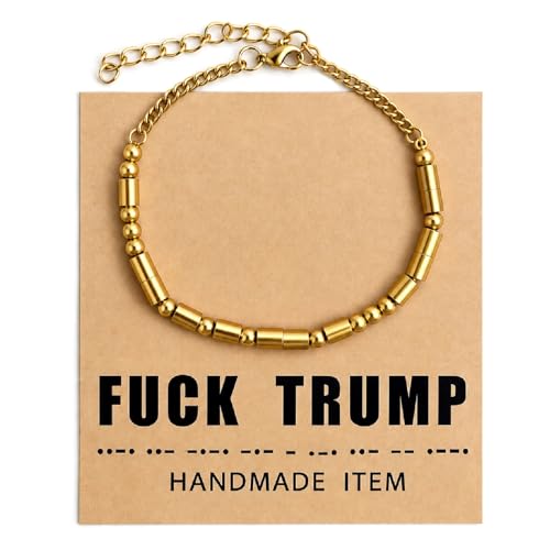 HortiMan Golden Fuck Trump Bracelet Anti Trump Merchandise Anti Trump Gifts Fuck Trump Morse Code Bracelet F Trump Fuck Trump Gifts With Gift Box (Golden)
