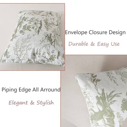 Image of FADFAY Toile Sheets Set Queen Sage Green Toile de Jouy Bedding Pastoral Print French Country Bedding 100% Egyptian Cotton Farmhouse Sheets Breathable Soft 4Pcs Deep Pocket Sheet Set for All Seasons