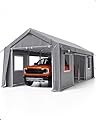 DEXSO 13'x25' Oversized Carport, Heavy Duty Portable Garage for Full-Size Pickup Truck, SUV, Compact Travel Trailer, 10 x 1.0 mm Steel Poles & 180 g PE Waterproof Canopy, Silver Gray