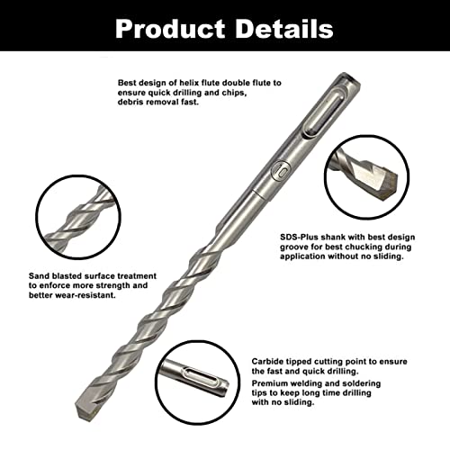 NORTOOLS SDS Drill Bit Set,SDS Plus Rotary Hammer Concrete Drill Set,7 PCS 2 Head-cutters Tungsten Carbide Tip with PGM Mark Power Tools for Masonry Concrete Granite - Image 2