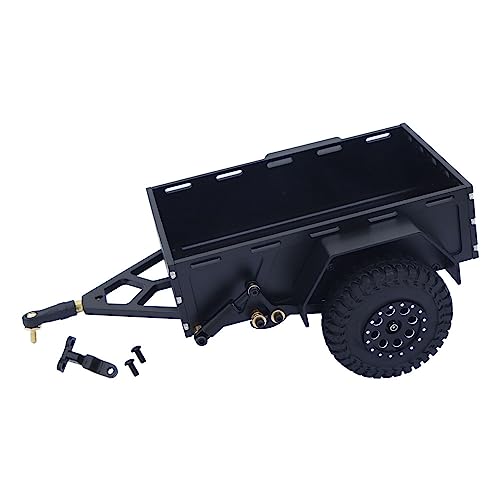 Levigo Remorque RC en alliage d'aluminium avec pneus en caoutchouc antidérapant compatible avec Traxxas 1/18 TRX4M RC Cargo Carrier Car (Noir)