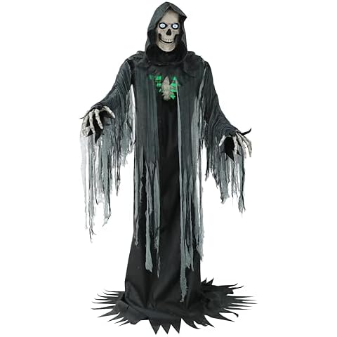 Haunted Hill Farm Motion-Activated 10-Ft. Tall Towering Reaper, Plug-in Talking Scare Prop Animatronic with Spooky Sound Effects and Lights for Indoor or Covered Outdoor Creepy Halloween Decoration Cover