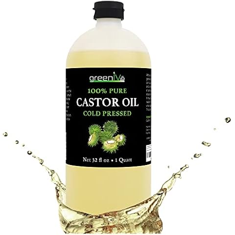 GreenIVe 100% Pure Castor Oil – Cold-Pressed, Hexane-Free – Hair, Eyebrows, Eyelashes, Skin Moisturizer, Castor Pack Wrap Oil Bulk Bottle (32 Fl oz) Cover
