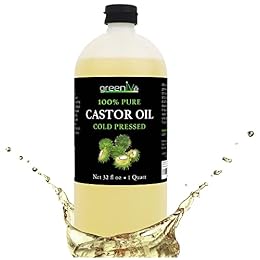 GreenIVe 100% Pure Castor Oil – Cold-Pressed, Hexane-Free – Hair, Eyebrows, Eyelashes, Skin Moisturizer, Castor Pack Wrap Oil Bulk Bottle (32 Fl oz)