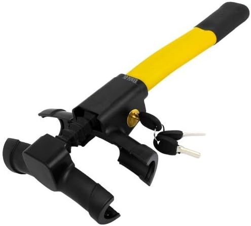 The steering wheel lock in an open position, ready for installation