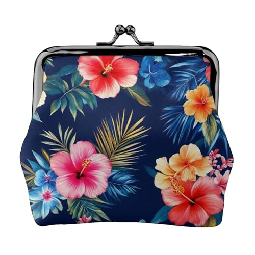 Tropical Hawaiian Colorful Hibiscus Flowers (1) Coin Purse Small Coin Purses Pouches Cute Change Wallets For Women Kiss Lock Change Purse Change Pouch