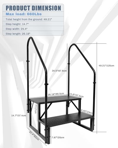 Image of 2 Step RV Steps with 2 Handrails, Outdoor RV Stairs with Anti-Slip Pedals