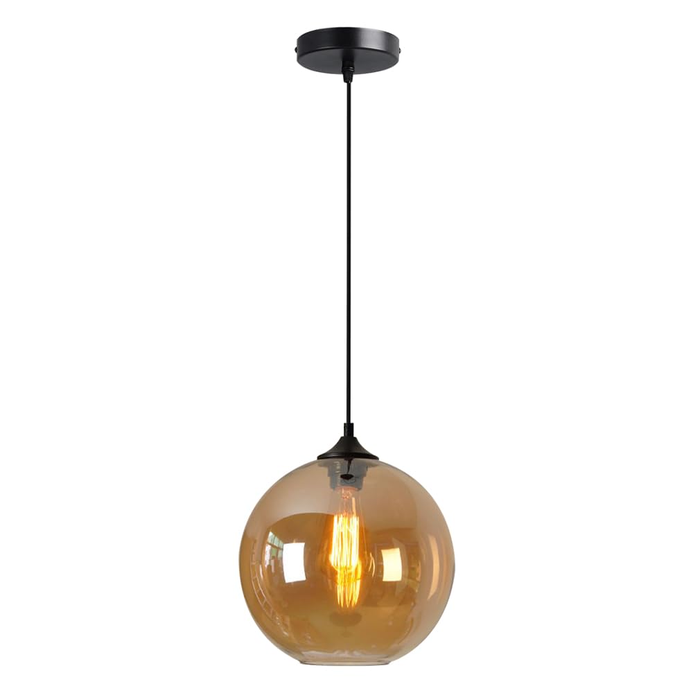 GUOGUOSM Modern Minimalist Style Round Pendant Light, 9.8in Glass Hanging Lamp, Creative Single Head Chandelier, Living Room Dining Hall Corridor Decorative Lighting Fixtures