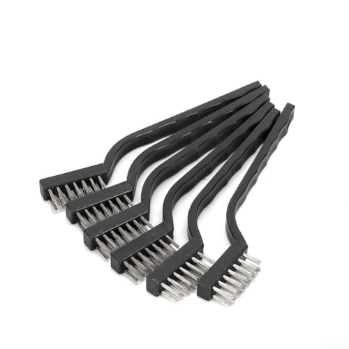 Lot de 6 brosses métalliques en acier inoxydable pour enlever la rouille, les pièces métalliques, les machines, les taches de peinture, manche noir, 13 cm de long, tête de brosse de 4 cm