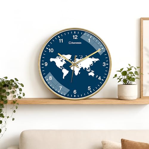 Image of Wall Clock for Living Room Stylish - World Map Design Wall Clock for Office | Silent Non-Ticking | Modern Round Wall Watch for Hall & Bedroom | Premium Decorative Wall Watch