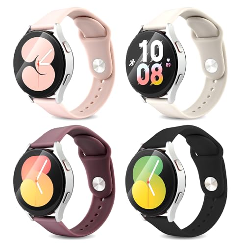 aceyoon 4 Piezas Correa Compatible con Samsung Galaxy Watch 7/6/5/4 40mm 44mm/Watch 5 pro 45mm, Pulsera Suave Silicona Deportiva 20mm para Galaxy Watch 6 Classic 43mm 47mm Mujer Hombre (S)