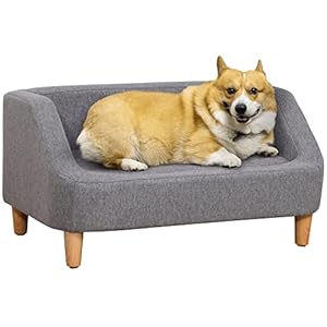 PawHut Canapé pour Chien lit pour Chien Animal Domestique Style scandinave Pieds en Bois revêtement Tissu déhoussable 75 x 55 x 39 cm – Gris