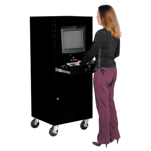 Image of Global Industrial Mobile Security Computer Cabinet, Black, Unassembled | For 21 inch Diagonal Monitors, Steel Construction, 24-1 /2 inchW x 22-1 /2 inchD x 60-3 /8 inchH, Black Powder Coat Finish