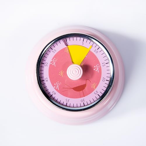 Image of Gibox Round Retro Kitchen Timer for Cooking (Pink) Stainless Steel Magnetic Bottom Mechanical Loud Alarm, 60 Min Count Stopwatch for Time Management Analogue Clock Reminder for Various Activity