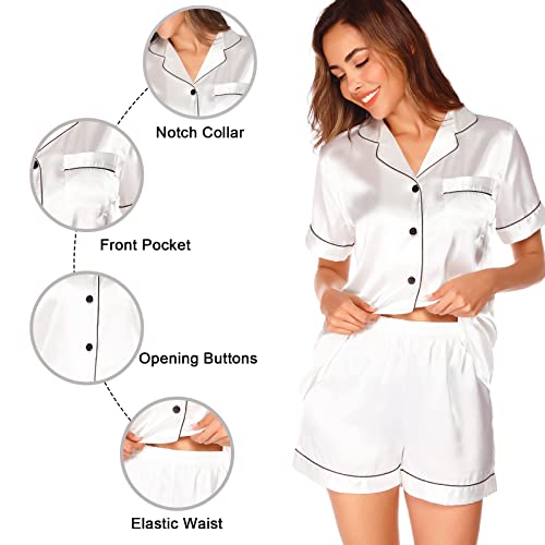 Image of Vlazom Womens Silk Pajamas, Short Sleeve Satin 2 Piece Pj Sets Button-Down Sleepwear Loungewear Pjs Shorts Set S-XXL