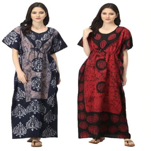 Robe de nuit longue coton anti-transpiration lot de 2 femmes imprimé batik