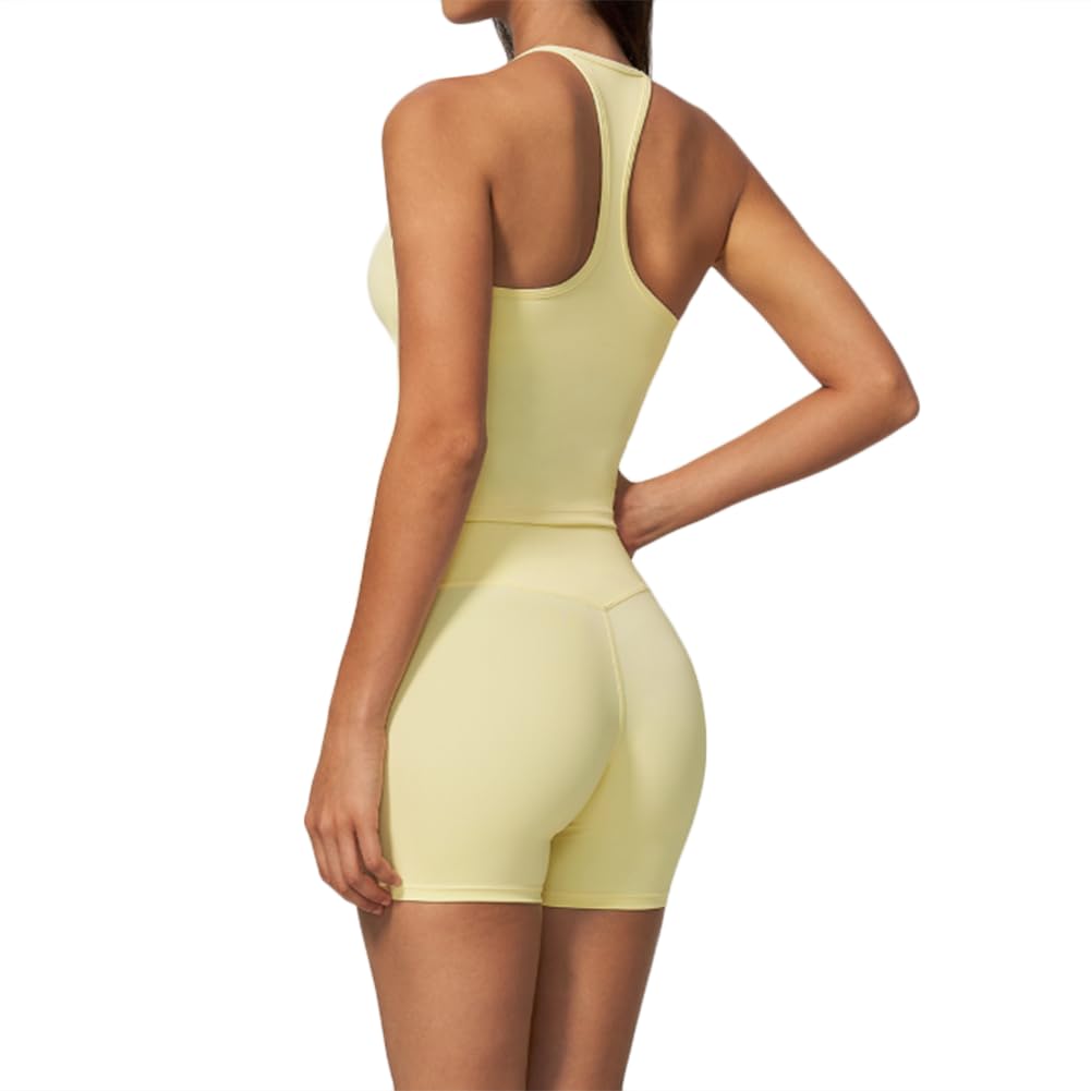 Completo Due Pezzi Donna: Canotta Yoga e Shorts | Canotta a spalline sottili scollo U schiena a Y abbinata a shorts vita alta sollevaglutei