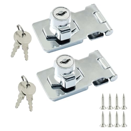 Image of Bivethoi 2Pcs Keyed Hasp Locks 2.5 Inch Twist Knob Keyed Locking Hasp, Stainless Steel Hasp Latches Keyed Different for Small Doors, Cabinets (Sliver)