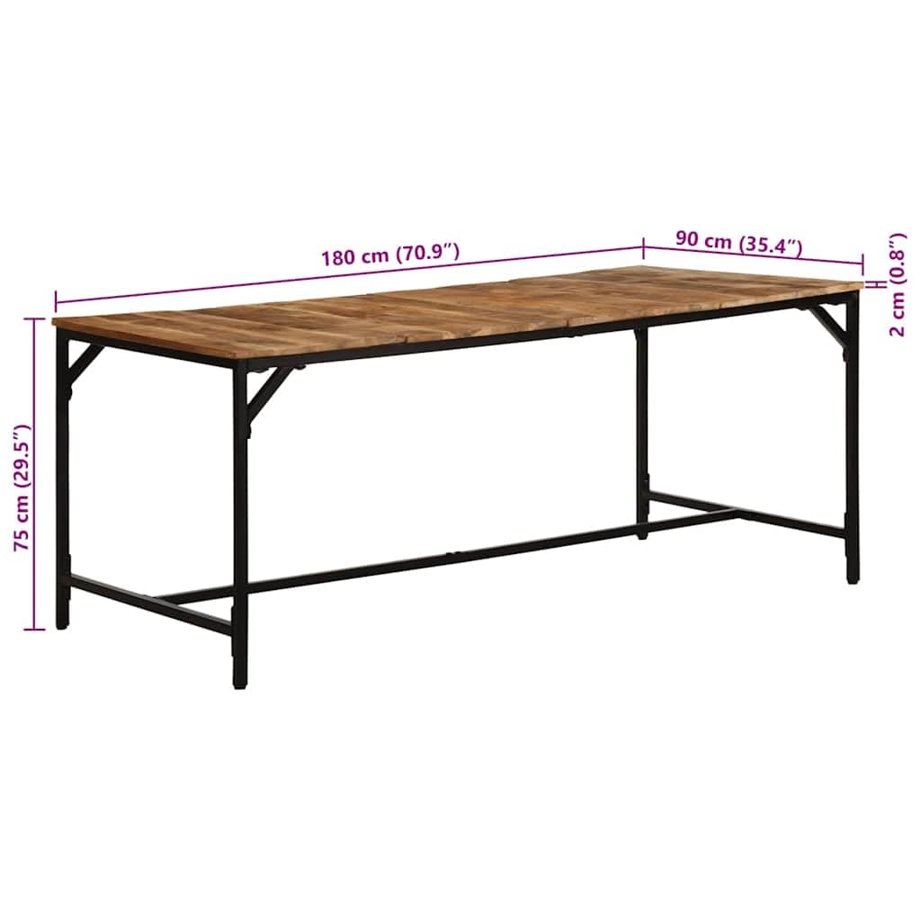 Mesa de comedor 180 x 90 x 75 cm, mango de madera maciza gruesa, marco de hierro robusto, para comedor, cocina, familias numerosas, diseño duradero