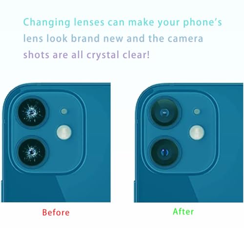 Image of 2 Packs Rear Camera Lens Glass Replacement for iPhone 12 Camera Glass Lens Replacement with Pre-Installed Adhesive and Repair Tools