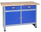 Küpper Werkbank 12057, 120x84x60 cm, 2 Schubladen mit Rollenführungen, 2 abschließbare Türen, massive Buchenplatten(hochbelastbar), made in Germany