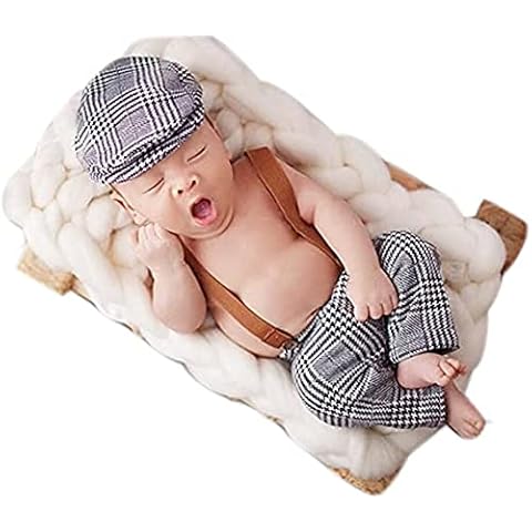 Newborn Photography Props Baby Boy Girl Photo Shoot Outfits Knitted Crochet Costumes Cap & Rompers (Grey) Cover