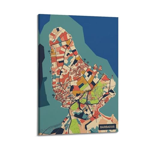 Carte de la Barbade en poster abstrait pour décorer la salle de jeux