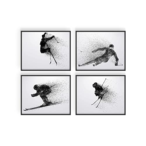 Summit Designs Skiing Wall Art Prints - Silhouette – Set Of 4 (8X10) Ski Poster Photos - Bedroom - Man Cave #TOP7