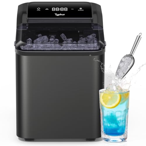 Image of Typhur Fast Nugget Ice Maker Countertop, Self-Cleaning Chewable Ice Machine & 8-Pack Cleaners, LED Display, Produces 35 lbs /Day Soft Pebble Ice, Perfect for Kitchen, RV and Bar (Metallic Black)