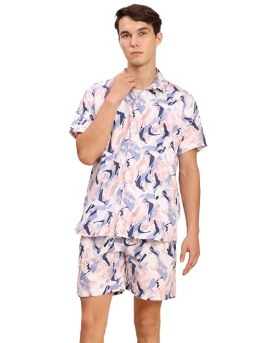 Image of Amazon Brand - Anarva Mens Camouflage Printed Co-ord Set | Half Sleeve Shirt and Shorts Set | Casual Summer Outfit for Beach, Travel, Vacation -