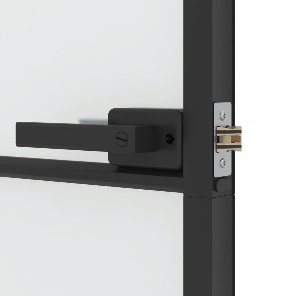 Homgoday Porta interna in vetro, set completo con maniglia, porta girevole, design moderno, porta da ufficio, per casa e ufficio, sottile, 93 x 201,5 cm, vetro temperato e alluminio, nero e opaco