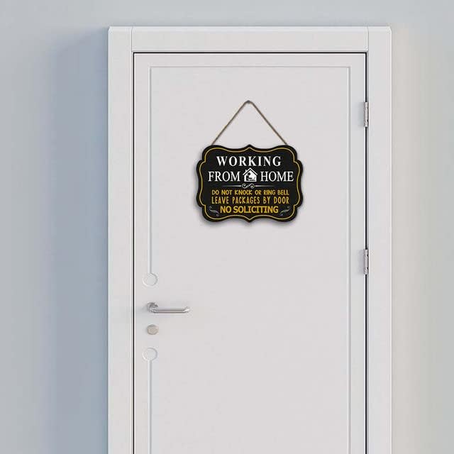 Miniatura 2 de Letrero con texto en inglés "Working from Home" ("Do Not Knock or Ring Bell Leave Packages at Door No Soliciting") para puerta delantera, letrero de