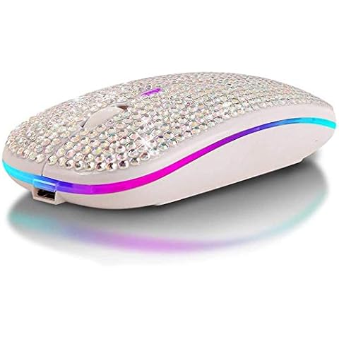 Bluetooth Mouse, Bling Dazzling 2.4GHz Rechargeable Wireless Mouse Slim Mouse with USB Receiver, Compatible with Notebook, PC, Laptop, Computer, MacBook,Great Gift idea for Her (Silver) Cover