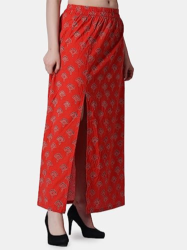 Image of POPWINGS Casual Ethnic Bagru Print Long Slit Skirts for Women || Cotton Long Slit Skirt for Women || Stylish Women Long Skirt for Summer