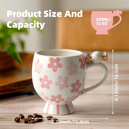 Image of DIF DECO Ceramic Mug Cute Candy Shape, Unique Holiday Mug with Handle Hot Cocoa Cup Perfect for Tea & Coffee Lovers, Gifts for Family Friends or Children 12 OZ (Pink Flowers)