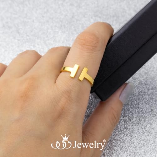 555Jewelry Stainless Steel Rings for Women Double Bar Ring Statement Pinky Promise Ring Jewelry Silver and Gold Rings Wedding Engagement Open Band Ring | US Ring Size 6-82