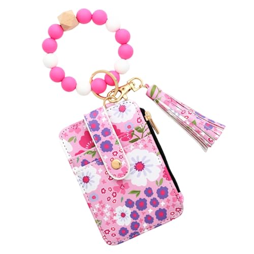 Cartera de flores – Cartera estética con tarjetero | Borde plegado, bonita piel sintética pequeña tarjeta de crédito, cartera de silicona para bolsa de identificación, Rosa encendido, Refer to