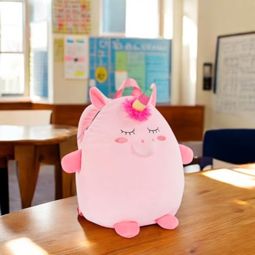 Mochila de peluche de unicornio multicolor de tamaño normal para niños 5
