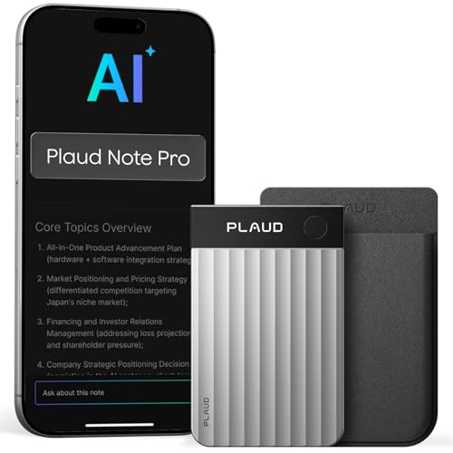 Image of Plaud Note Pro, AI Note Taker for in-Person /Online Meetings and Calls, Smart Transcription & Summarization, Clear Audio, Ultra-Slim Design, Secure Data, Case Included, Silver