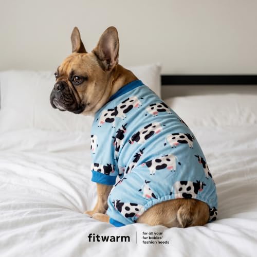 Image of Fitwarm Milk Cow Fleece Dog Pajamas, Soft Winter Clothes for Small Dogs Boy Girl, Warm Pet Onesie, Blue, Black, White, Medium