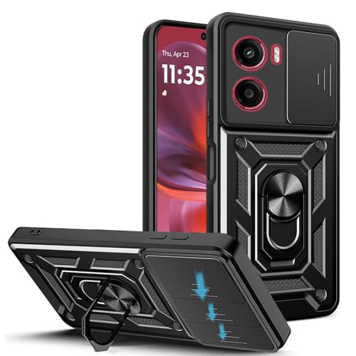 Cover Compatibile con Motorola Moto G05 4G Moto E15 4G 6.67 Hard PC e Silicone TPU Custodia con Supporto Girevole a 360° Protezione Case Nero