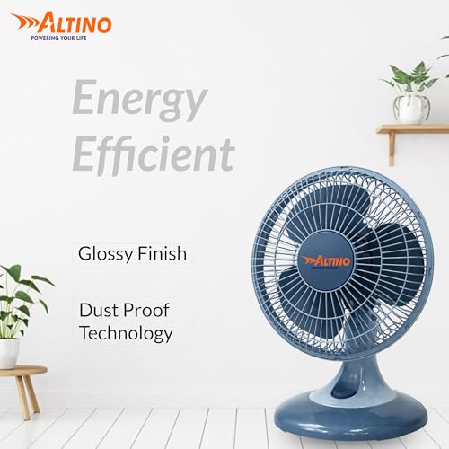 Image of Altino Premuim Powerful Oscillation Table Fan for Home & Office| High Air Delivery| Anti-Dust Decorative Star Rated Table Fan | 3 Speeds | Easy to Clean, 1 Yr Warranty (Black & Grey, 12 Inch)