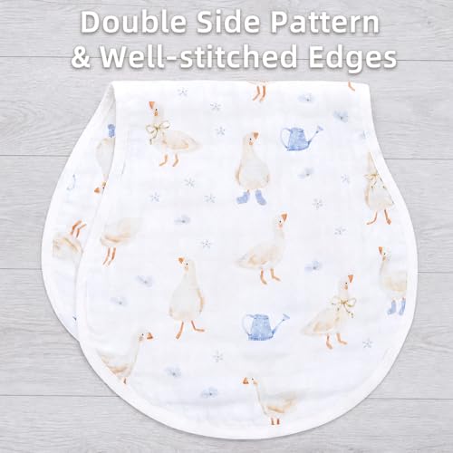 Image of LifeTree Muslin Baby Burp Cloths - 2 Pack 70% Viscose from Bamboo and 30% Cotton Large 22'' by 10.6'' Absorbent Milk Spit Up Rags - Burping Cloths for Newborn, Girls Boys, Duck & Blue Checkered
