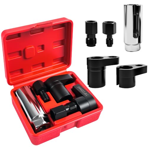 UHETLET 5 Stück Lambdasonden Schlüssel Nüsse Set Lamdasonde Werkzeug und Gewindereparatur Satz 1/2 3/8 Antrieb 7/8 22mm Lambdasonde Nuss Steckschlüssel M12 M18 Gewindeschneider für Autoreparatur